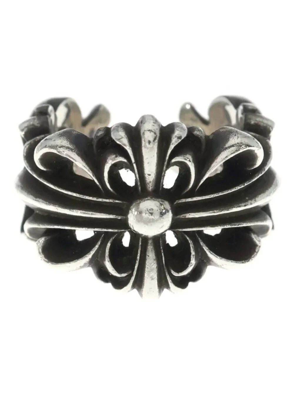 Chrome Hearts Dbl Flrl Crs Double Floral Cross Ring Silver